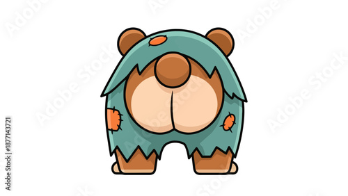 Cartoon bear with patch clothing back view