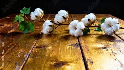Cotton Blossom Elegance on Rustic Wood