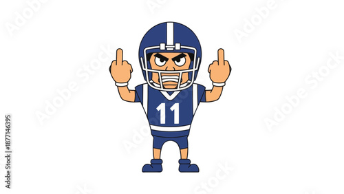 Cartoon Football Player Showing Middle Fingers