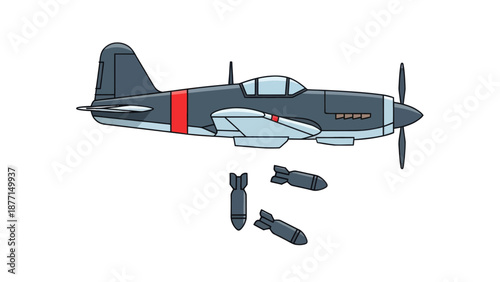 Cartoon Japanese Fighter Plane with Bombs