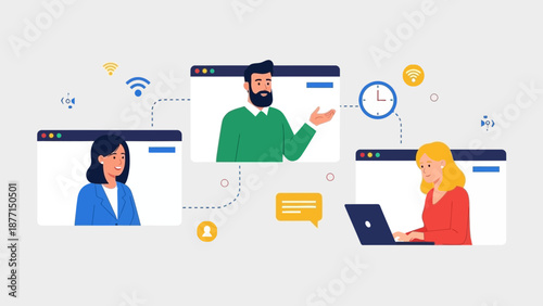 Teamwork video call, online meeting, remote work, communication concept