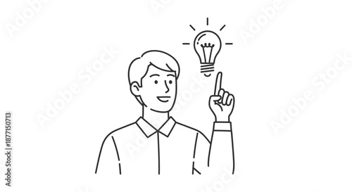 Man with lightbulb illustration representing a concept of having a new idea moment