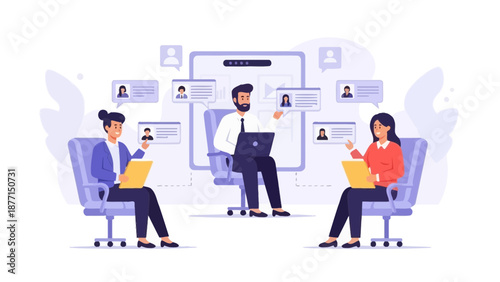 Business meeting online, remote teamwork, digital communication, collaboration, video conference