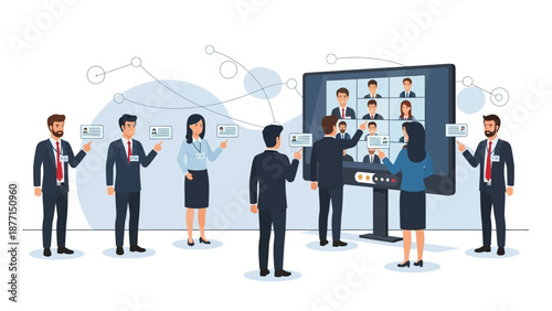Business Team Connecting Online via Video Conference, Digital Communication Concept