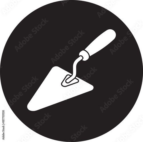 Construction trowel icon for building and masonry work against a black background isolated on white background