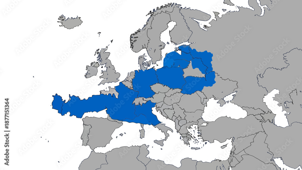 Obraz premium Central Europe map, highlighted in blue