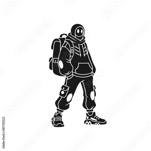 Stylized Silhouette of a Futuristic Traveler with Backpack.