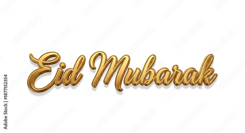 Fototapeta premium Eid Mubarak celebration greeting card with golden cursive text on transparent background