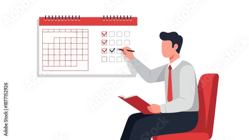 Man marking calendar schedule, planning day, time management, checklist