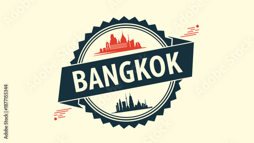 Bangkok city stamp with skyline silhouette and text for travel, tourism, and destination branding in Thailand.