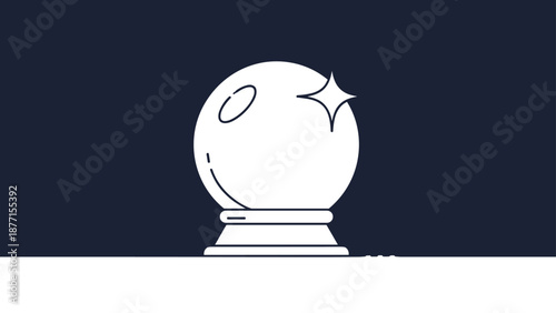 White crystal ball on a stand against a dark background for fortune telling, magic, and future prediction concepts.