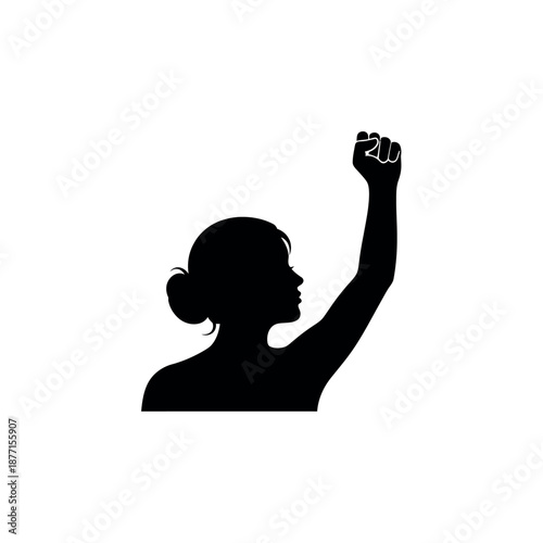 Strong woman silhouette with raised fist.