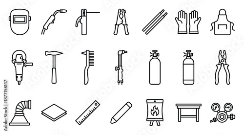 Welding Equipment Icon Set: A Detailed Line Art Collection for Professionals