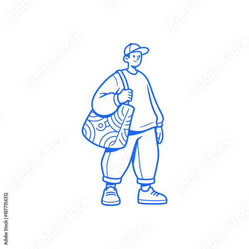 Young Man with Stylish Bag and Casual Outfit.