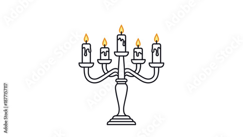 Classic candelabra holding five lit candles with melting wax creates a warm and elegant atmosphere for special occasions and holidays.