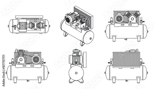 Detailed Technical Drawing of Industrial Air Compressor Assembly Plans