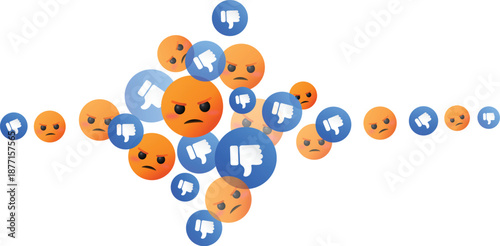 Angry social media emojis and dislike buttons element showing online dissatisfaction, negative feedback, disapproval, emotion, expression, bad experience design illustration