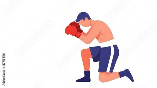 Male Boxer in Fighting Stance Preparing for Match with Focus and Power