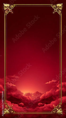 Luxury chinese background with golden frame luxury sky and cloud border creates festive oriental background for elegant celebration card design