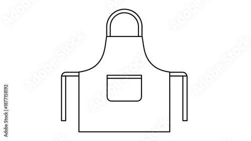 Outline drawing of a simple kitchen apron with a neck strap and a large central pocket for cooking and baking activities.