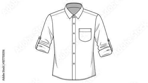 Clean white button down shirt with long sleeves rolled up is shown as a classic and professional clothing garment for work.