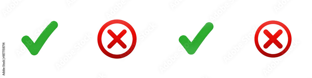 Obraz premium Green Check Mark and Red Cross Icon Set for Approval and Rejection Concepts