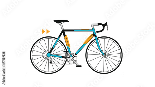 Side profile illustration of a modern road bicycle with a black and blue frame featuring yellow highlights on its tubes.