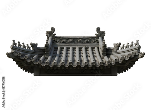 Architectural detail of a traditional asian roof against transparent background