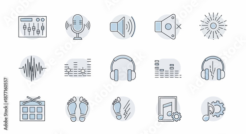 Audio and Sound Icons Set for Music Production and Digital Media.