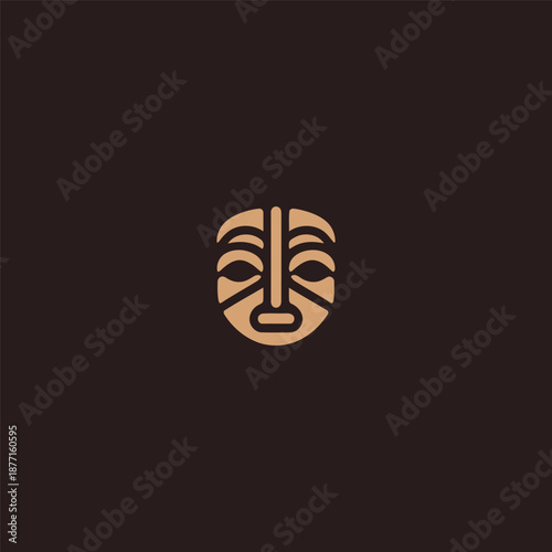 Totem mask logo in bold and symbolic simple line art style.