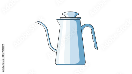 Stylish light blue gooseneck kettle with a lid and ergonomic handle used for precision pouring in pour over coffee making.