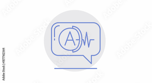 Speech bubble with letter A and sound wave icon.