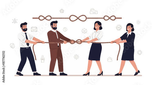 Business Team Tug of War Competition, Teamwork Struggle and Conflict Concept