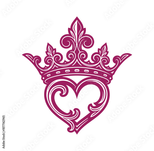 heart shape crown icon with pink color on white background