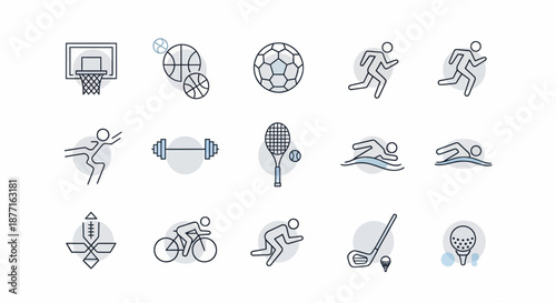 Collection of various sports and athletic activity line icons.