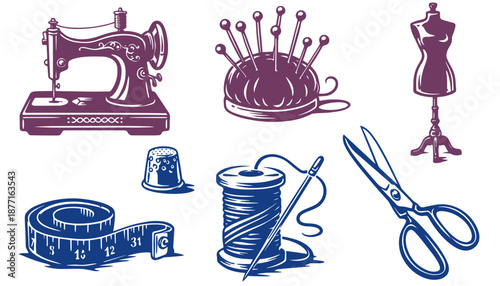 Knitting Yarn Vector Set, Crochet Wool Ball Basket Scissors Heart Illustration