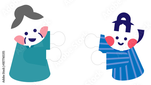 桃太郎とおばあさんが並ぶ日本昔話のかわいいイラスト素材