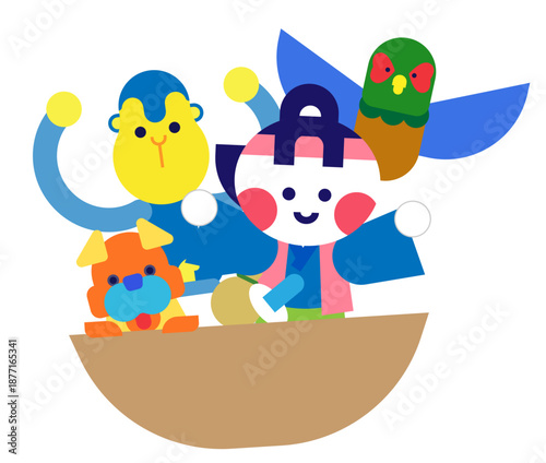 桃太郎と犬・猿・キジがそろった日本昔話のかわいいイラスト