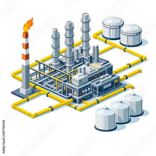 Refinería en perspectiva isométrica