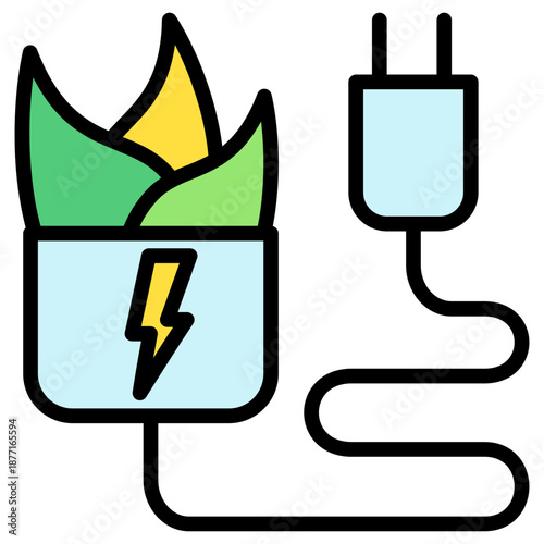 Biomass Energy Outline Color Icon Mini Illustration, Use For Modern Concept, Print, Ui, Ux Kit, Web And App Development. Vector Related To Green Technology And More