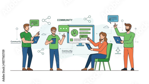 Diverse team collaborating on business strategy with technology and data visualization