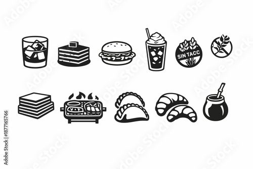 Iconos minimalistas de comida argentina