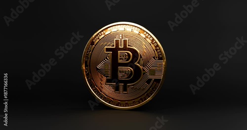 Rotating Bitcoin Coin on Dark Background Financial Animation