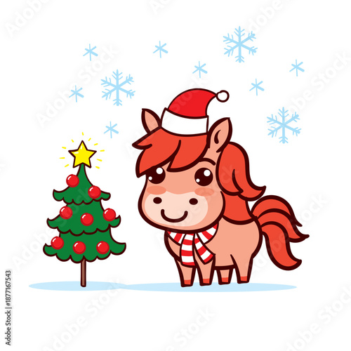 Happy chinese new year horse. Cute kawaii red horse.
