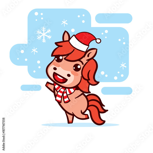 Happy chinese new year horse. Cute kawaii red horse.