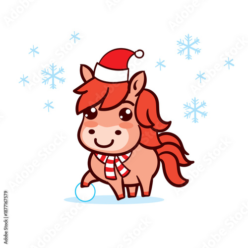 Happy chinese new year horse. Cute kawaii red horse.