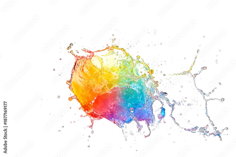 Fototapeta premium Vibrant multicolor splash of paint and water, creating an abstract artistic visual effect with dynamic motion and fluid textures, ideal for creative design and decorative elements.