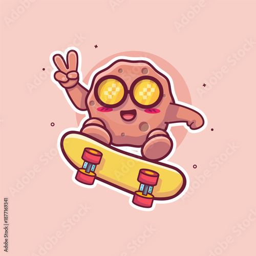 kawaii meatball character mascot playing skateboard isolated cartoon