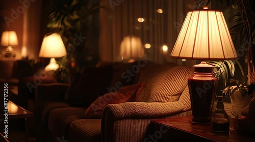 Cozy Evening Ambiance - Lamps Illuminate a Relaxing Living Room.