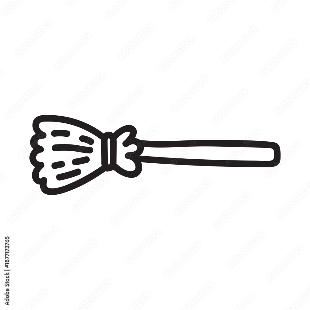 Obraz premium Hand-drawn witch broom doodle with magic stick and straw bristles. Halloween broomstick sketch perfect for coloring books, witchcraft art projects, and spooky seasonal designs.